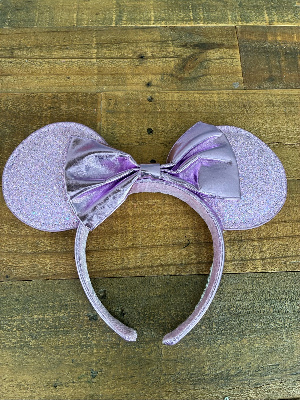 Disney Sparkling Lavender Mickey Ears Headband with Metallic Bow